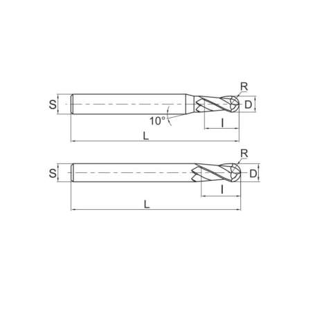 Фреза сферическая по алюминию Z2 DJTOL DAB2-06 (L1-50 мм, L2-12 мм, D1-6 мм, D2-6 мм)