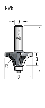 Фреза WPW RWG0502 радиусная для твердых материалов R4,8 D25,4 B11 подшипник хвостовик 12 (L1-62 мм, L2-11 мм, D1-25.4 мм, D2-12 мм)