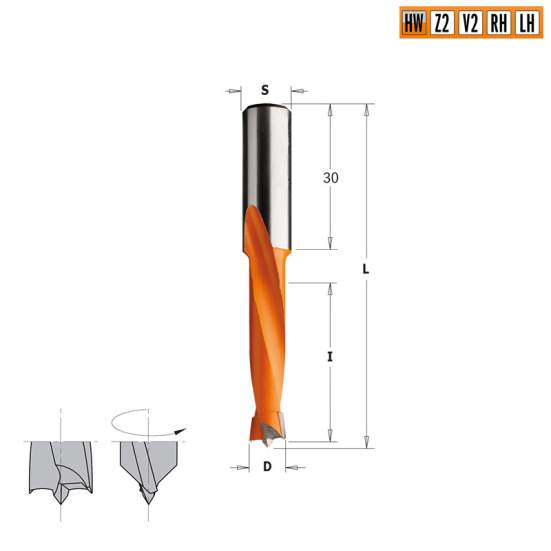 Сверло HW для присадочного станка 5,55x35x70 Z=2+2 S=10x30 LH CMT 311.055.12