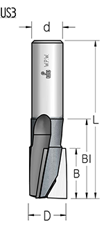 Фреза WPW US3820E спиральная чистовая D20 B50 Z3 хвостовик 20 (L1-125 мм, L2-50 мм, D1-20 мм, D2-20 мм)