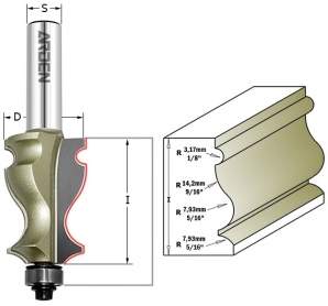 Фреза мультипрофильная (Карниз) (нижн. подш.) Z=2 R1=3.17 R2=18 D=27x41.36x93 S=12 ARDEN 351231 (L1-93 мм, L2-41.36 мм, D1-27 мм, D2-12 мм)