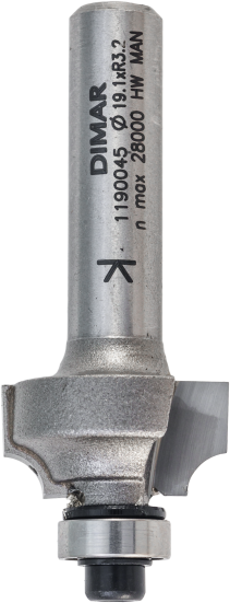 Фреза Dimar 1190045 фаска радиусная R3,2 и ступенька D19,1x9,5 L53 подшипник, хвостовик 8 (L1-53 мм, L2-9.5 мм, D1-19.1 мм, D2-8 мм)