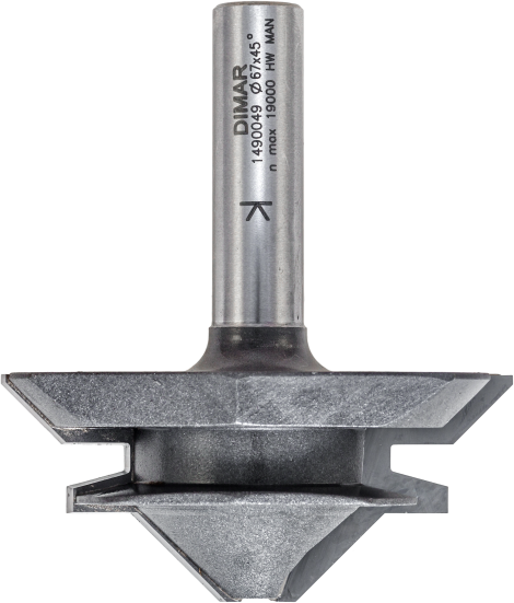 Фреза Dimar 1490049 сращивание 90 и 180 гр D67x29,5 хвостовик 12 (L1-77.5 мм, L2-29.5 мм, D1-67 мм, D2-12 мм)
