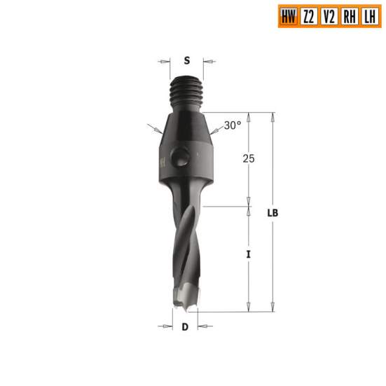Сверло HW для присадочного станка 10x50x Z=2+2 S=M10/30° RH CMT 343.100.11
