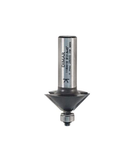 Фреза Dimar 1180015 фаска угловая 45° D31,8x12,7 L54,5 подшипник, хвостовик 8 (L1-54.5 мм, L2-12.7 мм, D1-31.8 мм, D2-8 мм)