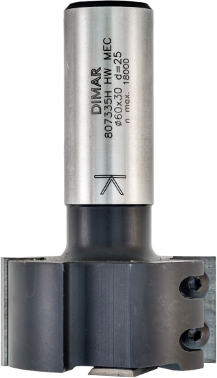 Фреза Dimar 807335H четвертная Z2+2 со сменными ножами D60x30 L100 хвостовик 25x55 (L1-100 мм, L2-30 мм, D1-60 мм, D2-25 мм)