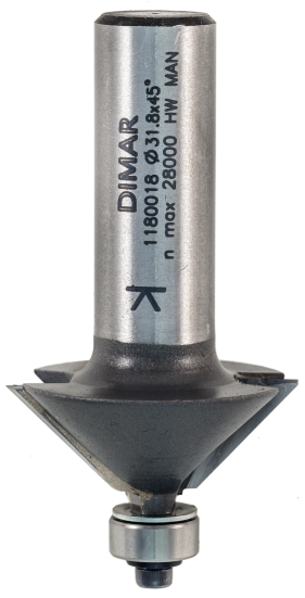 Фреза Dimar 1180019 фаска угловая 45° D31,8x12,7 L60 подшипник, хвостовик 12 (L1-60 мм, L2-12.7 мм, D1-31.8 мм, D2-12 мм)