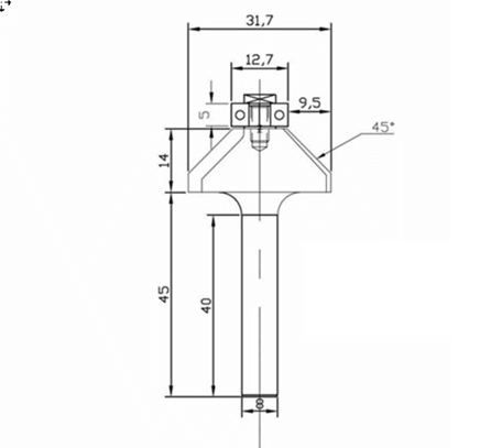 Алмазная фреза с нижним подшипником SÄGEDOKTOR D.31,7/12.7x9,5/45° S.8 Z=2 H=3 RH 803.20250507 SNT (L1-59 мм, L2-14 мм, D1-31.7 мм, D2-8 мм)