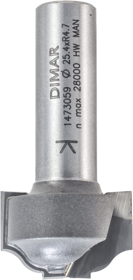 Фреза Dimar 1473059 римский профиль и ступенька врезная R4,8 D25,4x15,1 L53,2 хвостовик 12 (L1-53.2 мм, L2-15.1 мм, D1-25.4 мм, D2-12 мм)