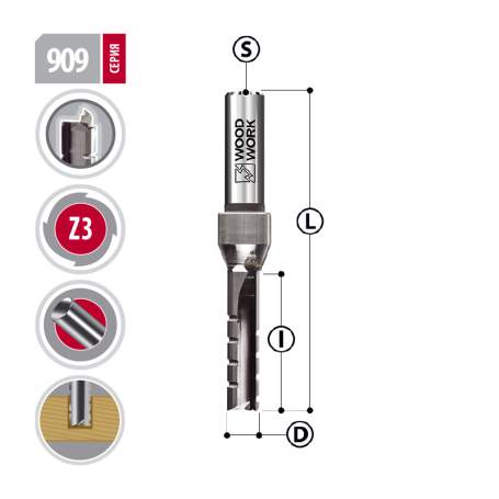 Фреза монолитная для пазов D=12 I=30 L=83,5 S=12 Woodwork 909.1230.12 (L1-83 мм, L2-30 мм, D1-12 мм, D2-12 мм)