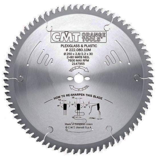 Диск пильный 250x30x2,8/2,2 -3° MATB Z=80 CMT 222.080.10M