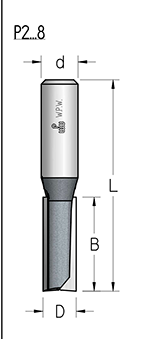 Фреза WPW P230605 пазовая  D6 B19 Z2 хвостовик 8 (L1-51 мм, L2-19 мм, D1-6 мм, D2-8 мм)